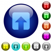 Upload icons on round glass buttons in multiple colors. Arranged layer structure