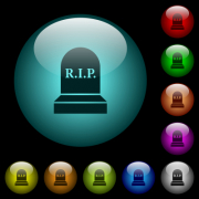 Tombstone with cross icons in color illuminated spherical glass buttons on black background. Can be used to black or dark templates - Tombstone with cross icons in color illuminated glass buttons