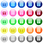 Gift box icons in set of 25 color glossy spherical buttons - Gift box icons in color glossy buttons - Large thumbnail