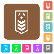 Military insignia with three chevrons and three stars flat icons on rounded square vivid color backgrounds.