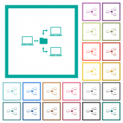 Network file system flat color icons with quadrant frames on white background - Network file system flat color icons with quadrant frames