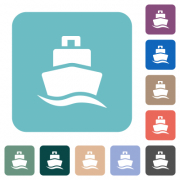 Cruise ship white flat icons on color rounded square backgrounds