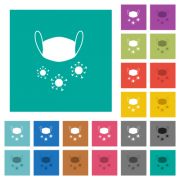 Medical mask and corona viruses multi colored flat icons on plain square backgrounds. Included white and darker icon variations for hover or active effects. - Medical mask and corona viruses square flat multi colored icons