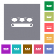 Mask manufacturing flat icons on simple color square backgrounds - Mask manufacturing square flat icons