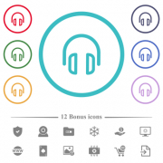 Headset flat color icons in circle shape outlines. 12 bonus icons included. - Headset flat color icons in circle shape outlines