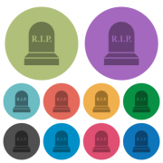 Tombstone with RIP darker flat icons on color round background - Tombstone with RIP color darker flat icons