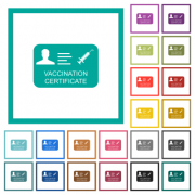 Vaccination certificate flat color icons with quadrant frames on white background - Vaccination certificate flat color icons with quadrant frames