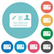 Vaccination certificate flat white icons on round color backgrounds - Vaccination certificate flat round icons