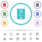 Immunity passport flat color icons in circle shape outlines. 12 bonus icons included. - Immunity passport flat color icons in circle shape outlines