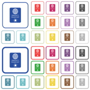 Immunity passport color flat icons in rounded square frames. Thin and thick versions included. - Immunity passport outlined flat color icons