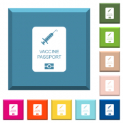 Vaccine passport white icons on edged square buttons in various trendy colors - Vaccine passport white icons on edged square buttons