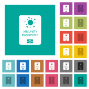 Immunity passport multi colored flat icons on plain square backgrounds. Included white and darker icon variations for hover or active effects. - Immunity passport square flat multi colored icons