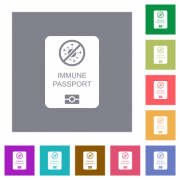 Immune passport flat icons on simple color square backgrounds - Immune passport square flat icons