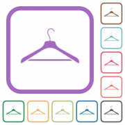 Clothes hanger simple icons in color rounded square frames on white background