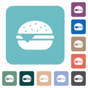 Single cheeseburger white flat icons on color rounded square backgrounds