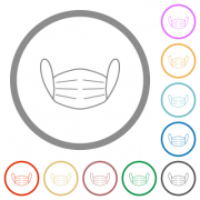 Medical face mask flat color icons in round outlines on white background - Medical face mask flat icons with outlines