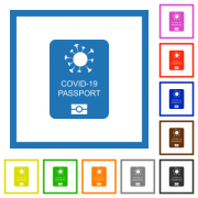 Covid-19 passport flat color icons in square frames on white background - Covid-19 passport flat framed icons