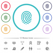 Fingerprint flat color icons in circle shape outlines. 12 bonus icons included. - Fingerprint flat color icons in circle shape outlines - Large thumbnail