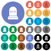 Tombstone with RIP multi colored flat icons on round backgrounds. Included white, light and dark icon variations for hover and active status effects, and bonus shades. - Tombstone with RIP round flat multi colored icons