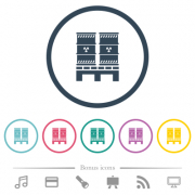 Pallet with radioactive waste flat color icons in round outlines. 6 bonus icons included.