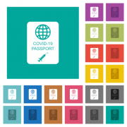 Covid-19 passport multi colored flat icons on plain square backgrounds. Included white and darker icon variations for hover or active effects. - Covid-19 passport square flat multi colored icons