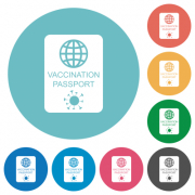 Vaccination passport flat white icons on round color backgrounds - Vaccination passport flat round icons