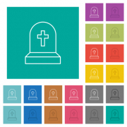 Tombstone with cross multi colored flat icons on plain square backgrounds. Included white and darker icon variations for hover or active effects. - Tombstone with cross square flat multi colored icons