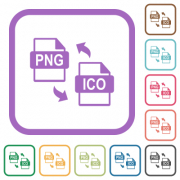 PNG ICO file conversion simple icons in color rounded square frames on white background - PNG ICO file conversion simple icons