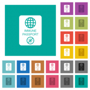 Immune passport multi colored flat icons on plain square backgrounds. Included white and darker icon variations for hover or active effects. - Immune passport square flat multi colored icons