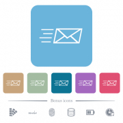 Sending express mail outline white flat icons on color rounded square backgrounds. 6 bonus icons included - Sending express mail outline flat icons on color rounded square backgrounds