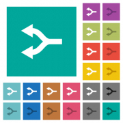 Split arrows left multi colored flat icons on plain square backgrounds. Included white and darker icon variations for hover or active effects.