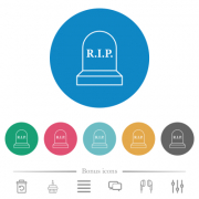 Tombstone with RIP outline flat white icons on round color backgrounds. 6 bonus icons included. - Tombstone with RIP outline flat round icons