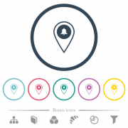 GPS location alarm flat color icons in round outlines. 6 bonus icons included. - GPS location alarm flat color icons in round outlines