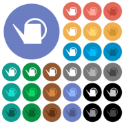 Watering can multi colored flat icons on round backgrounds. Included white, light and dark icon variations for hover and active status effects, and bonus shades. - Watering can round flat multi colored icons