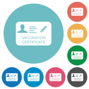 Vaccination certificate flat white icons on round color backgrounds - Vaccination certificate flat round icons