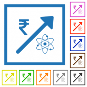 Rising atomic energy Indian Rupee prices flat color icons in square frames on white background - Rising atomic energy Indian Rupee prices flat framed icons