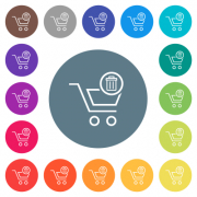 Delete from cart outline flat white icons on round color backgrounds. 17 background color variations are included.