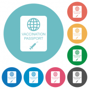 Vaccination passport flat white icons on round color backgrounds - Vaccination passport flat round icons