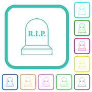 Tombstone with RIP outline vivid colored flat icons in curved borders on white background - Tombstone with RIP outline vivid colored flat icons