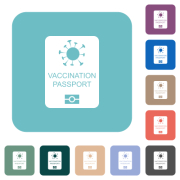 Vaccination passport white flat icons on color rounded square backgrounds - Vaccination passport rounded square flat icons