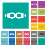 Swimming goggles multi colored flat icons on plain square backgrounds. Included white and darker icon variations for hover or active effects. - Swimming goggles square flat multi colored icons