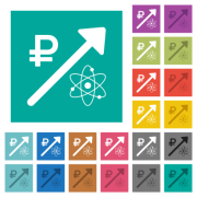 Rising atomic energy Russian Ruble prices multi colored flat icons on plain square backgrounds. Included white and darker icon variations for hover or active effects. - Rising atomic energy Russian Ruble prices square flat multi colored icons