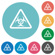 Biohazard warning flat white icons on round color backgrounds - Biohazard warning flat round icons - Large thumbnail