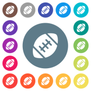 Rugby ball solid flat white icons on round color backgrounds. 17 background color variations are included. - Rugby ball solid flat white icons on round color backgrounds