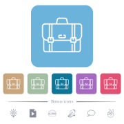 Briefcase outline white flat icons on color rounded square backgrounds. 6 bonus icons included - Briefcase outline flat icons on color rounded square backgrounds