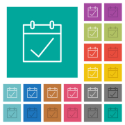 Calendar checked outline multi colored flat icons on plain square backgrounds. Included white and darker icon variations for hover or active effects. - Calendar checked outline square flat multi colored icons