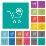 Cart print outline multi colored flat icons on plain square backgrounds. Included white and darker icon variations for hover or active effects. - Cart print outline square flat multi colored icons