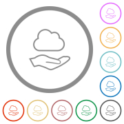 Cloud services outline flat color icons in round outlines on white background
