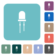 Light Emitting Diode white flat icons on color rounded square backgrounds