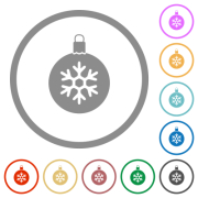 Christmas ball with snowflake flat color icons in round outlines on white background - Christmas ball with snowflake flat icons with outlines